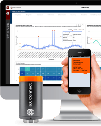 ioX-Connect LoRaWAN vibration and temperature sensor for predictive maintenance