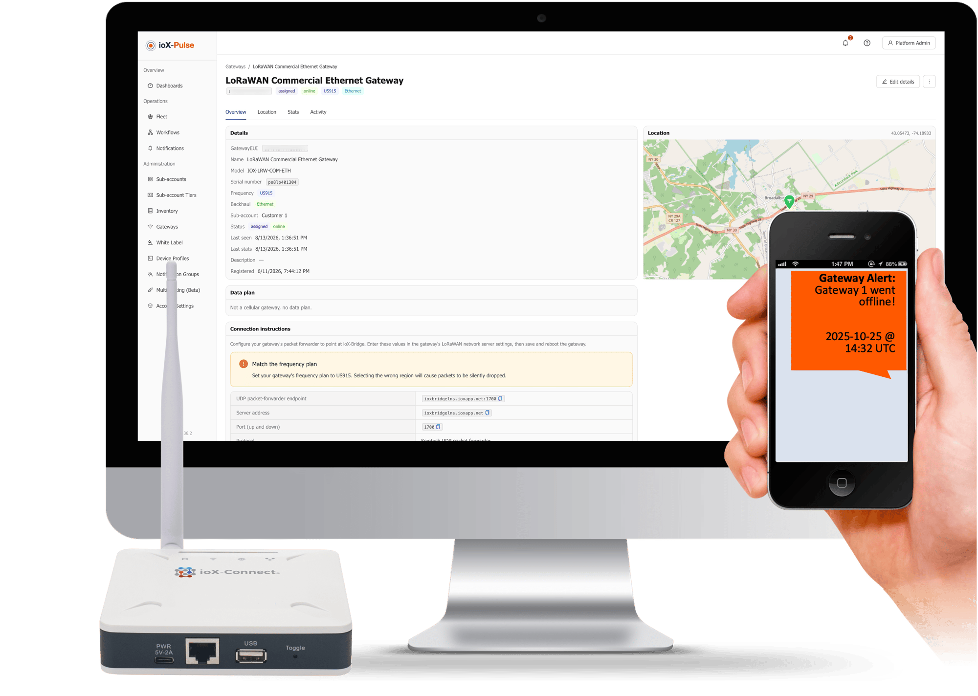 LoRaWAN gateway monitoring, gateway health, cellular LoRaWAN gateway, gateway coverage, gateway offline alert
