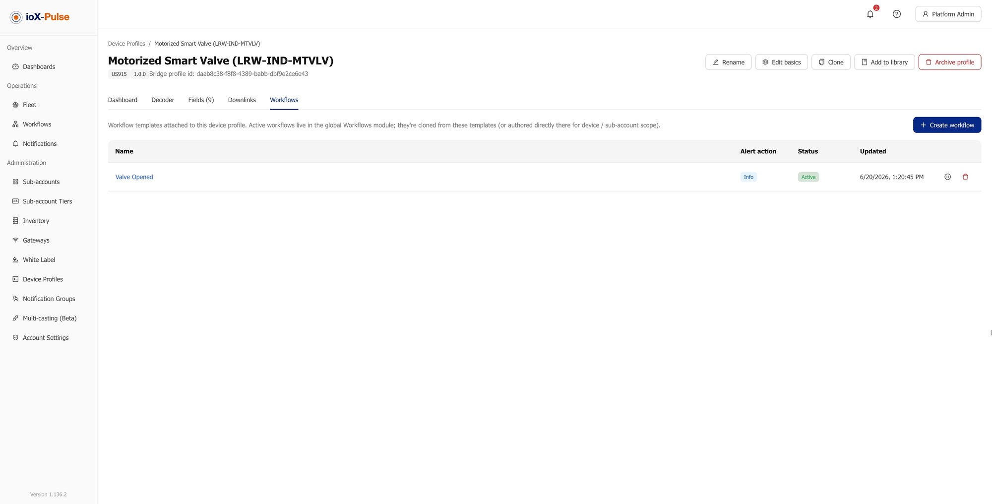 A profile-scoped workflow, with the field picker offering the profile's named fields.