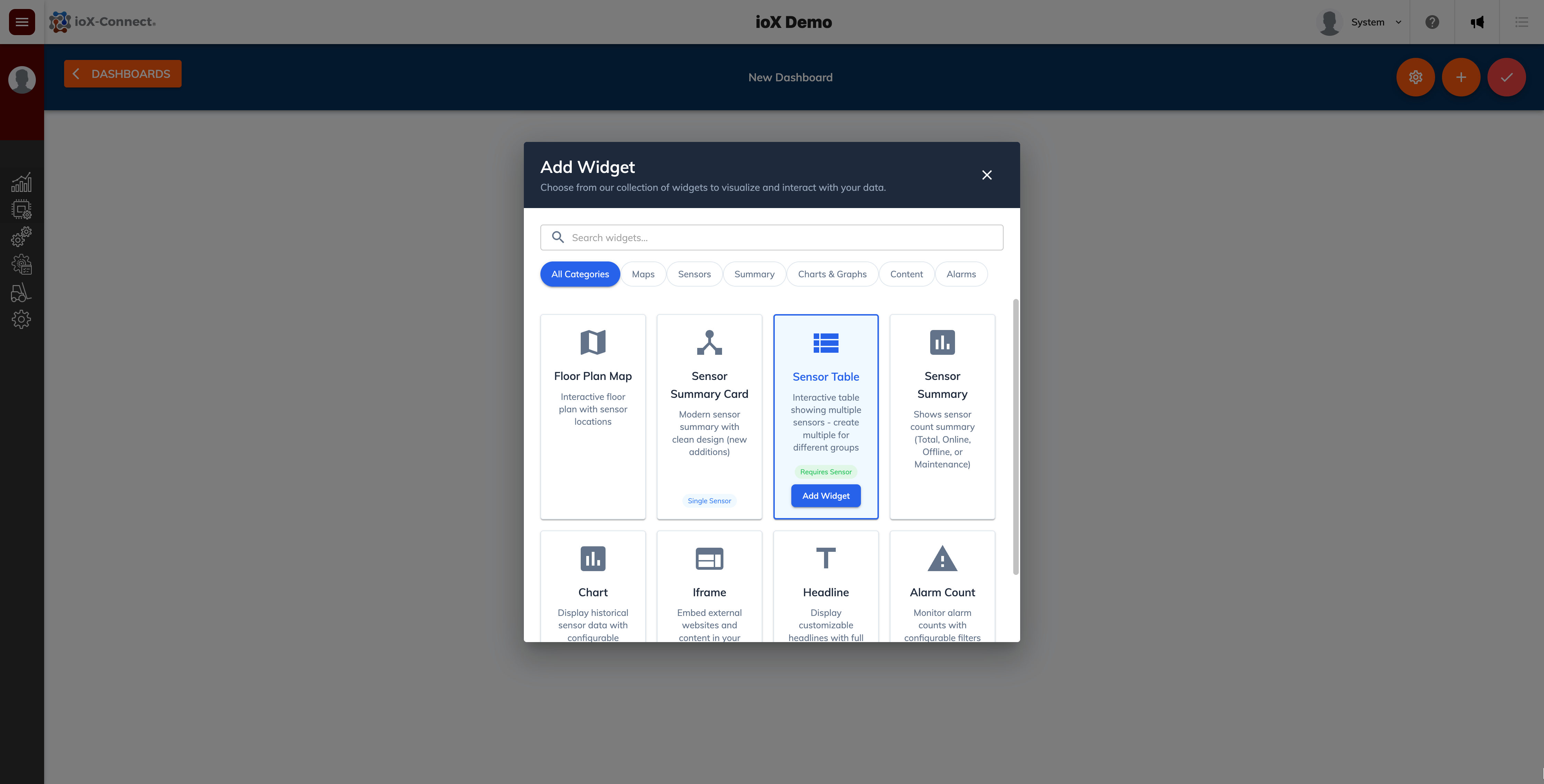 IoT Sensor Table View