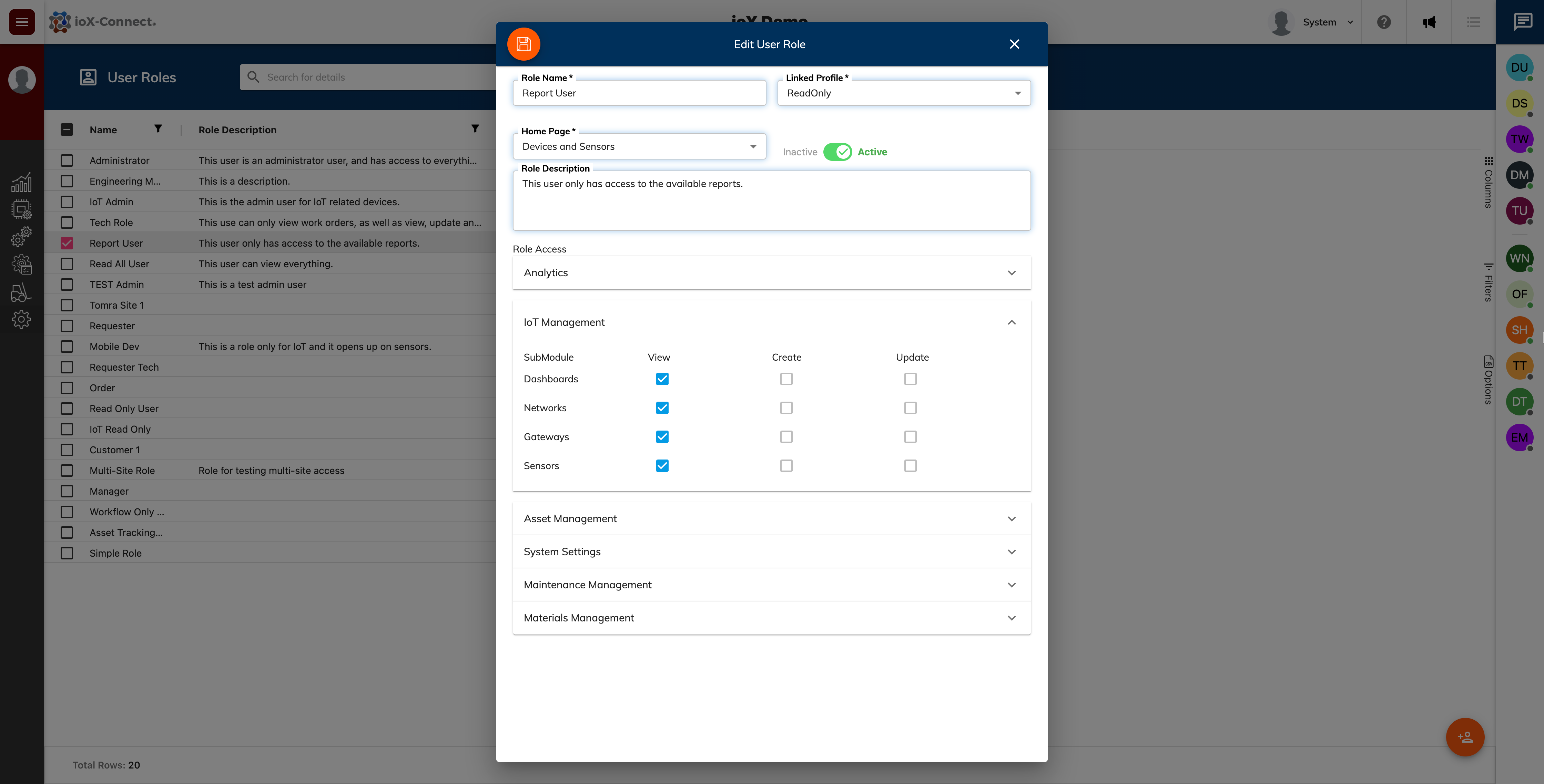 IoT read-only access, IoT reporting users, restricted IoT data access