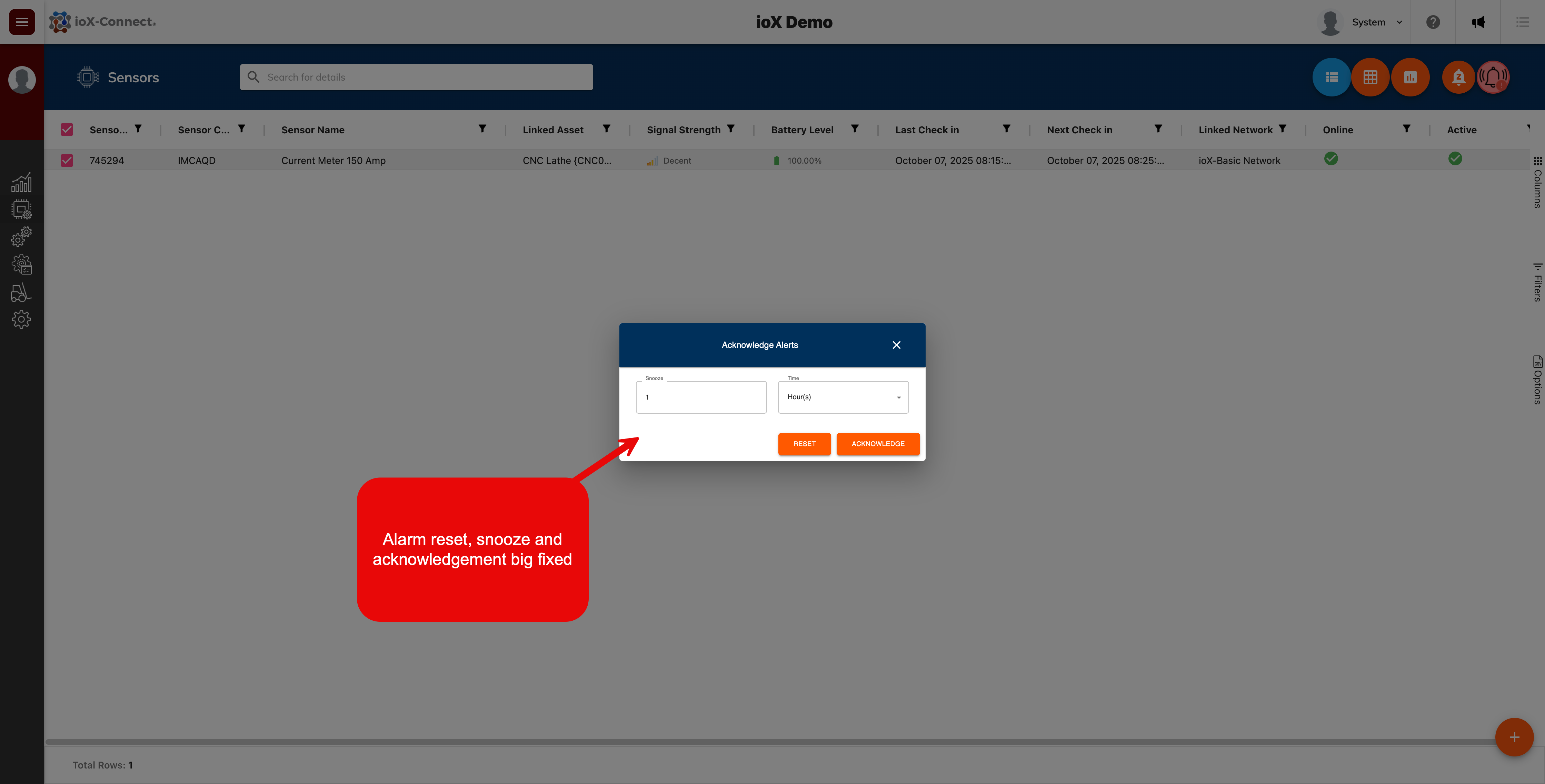 Sensor Alert Acknowledgements 