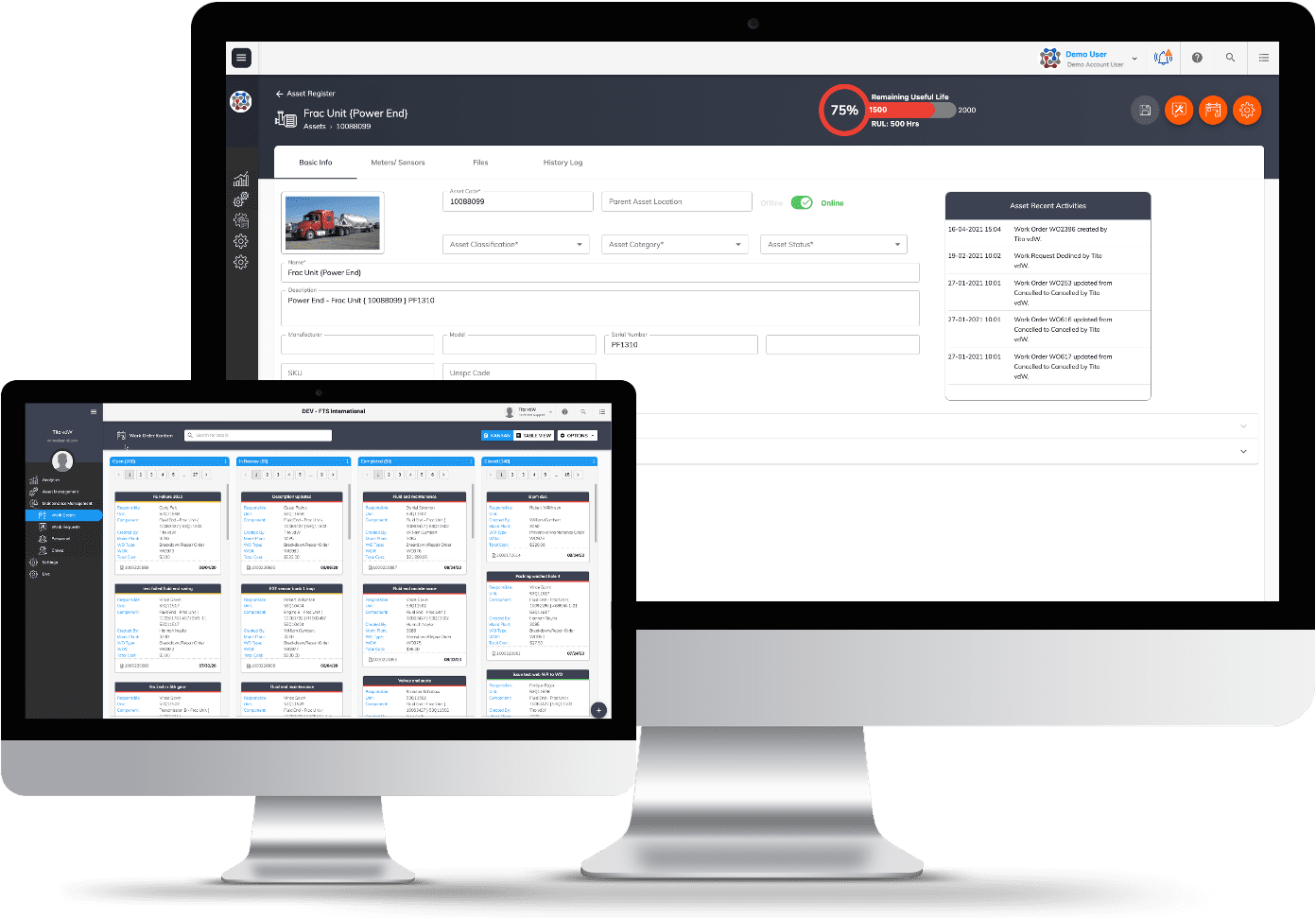 ioX-CMMS asset record and work order kanban board
